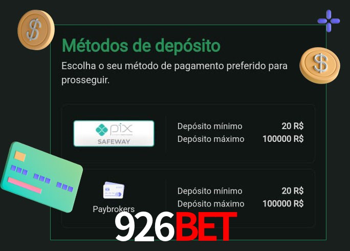 O cassino 926Bet oferece uma grande variedade de métodos de pagamento